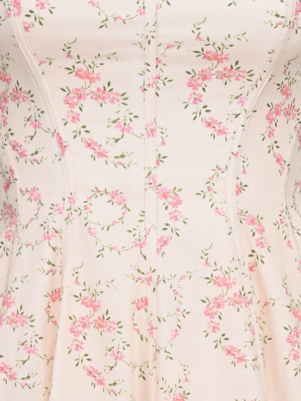 House of CB Mariabella lace up stretch cotton dress vintage floral Cream M - Picture 6 of 9